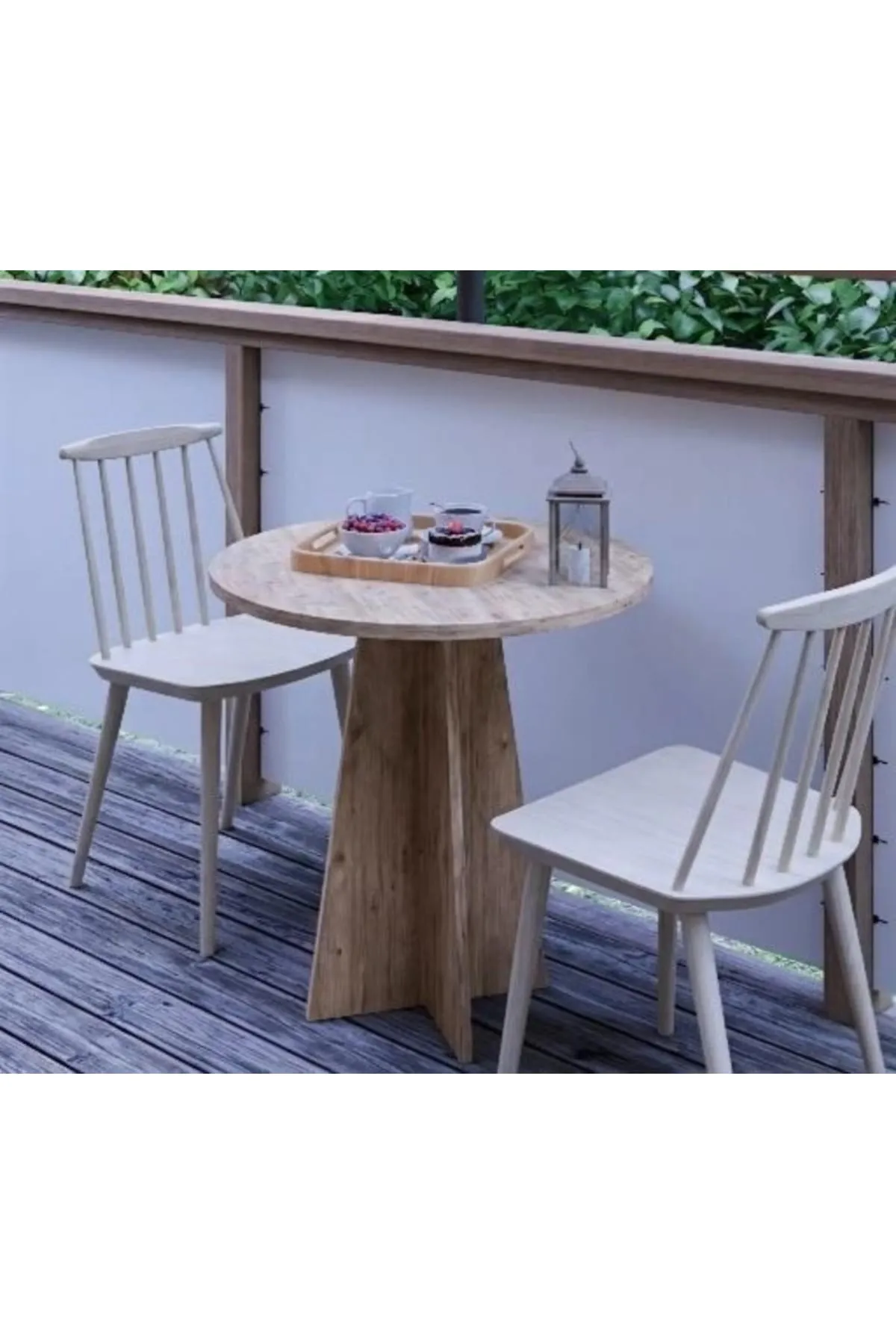 Modern 60cm Yuvarlak Yemek Masası-Balkon Masası-Mutfak Masası Atlantik Çam(SANDALYELER TEMSİLİDİR)