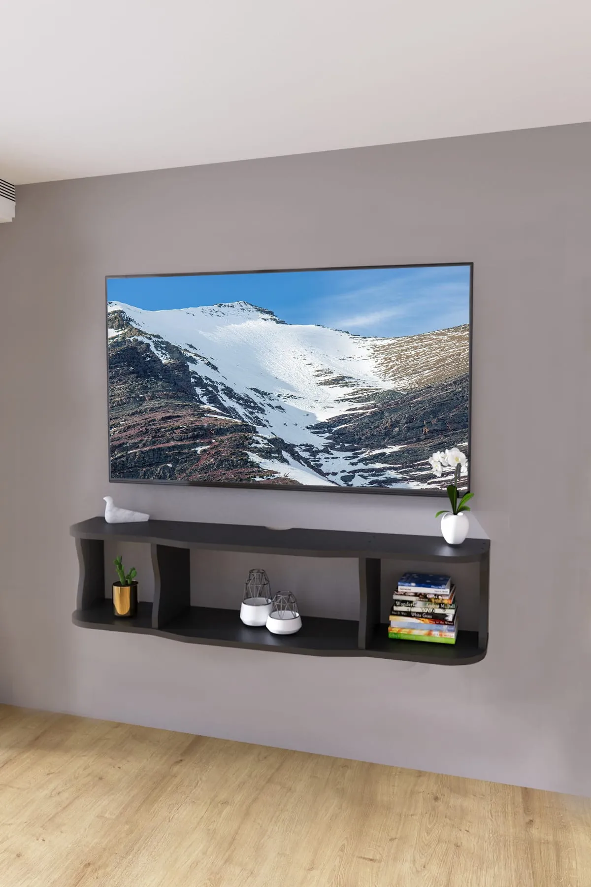 120cm Ayaksız Duvara Monteli Tv Ünitesi Antrasit Gri