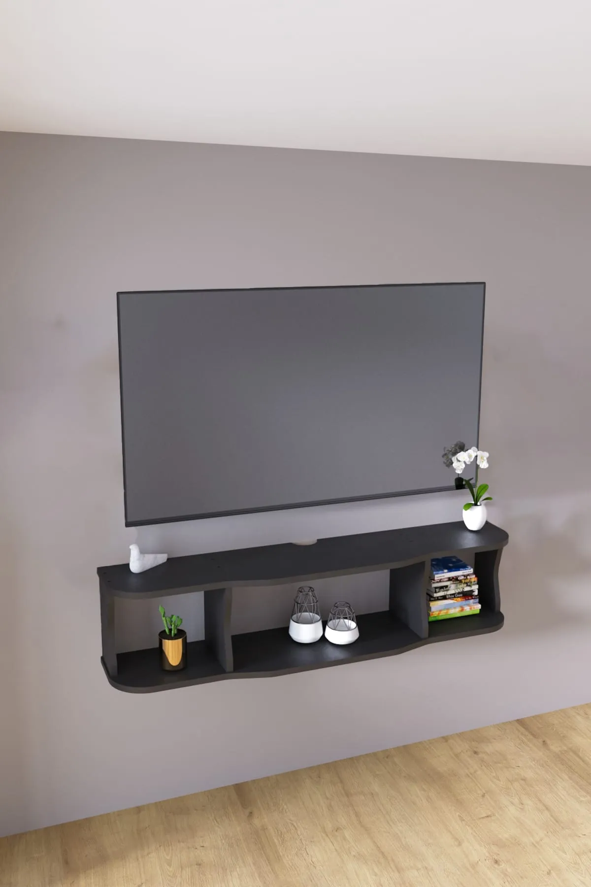 120cm Ayaksız Duvara Monteli Tv Ünitesi Antrasit Gri